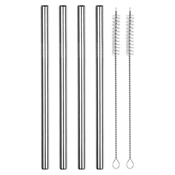 Metal Replacement Straws for Owala Water Bottle 24 oz 32 oz, With 2 Cleaning Brush, Reusable Stainless Steel Straws Compatible With Owala Water Bottle-4 PCS