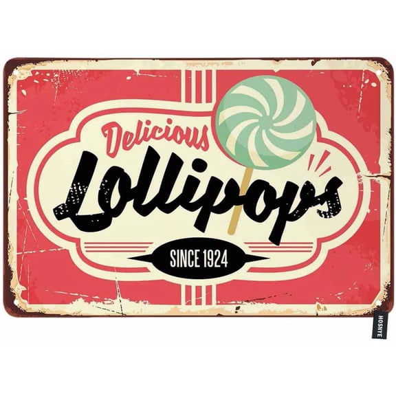 Delicious Lollipops Shop Tin Sign Candy Store Sweets and Candies Vintage Poster Design Vintage Metal Tin Signs for Men Women Wall Art Decor for Home Clubs Cafes 8x12 Inch