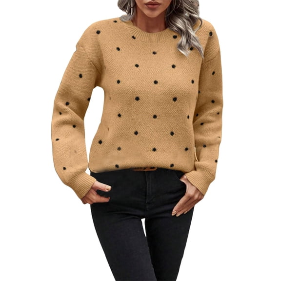 Women's Polka Dots Sweaters Long Sleeve Round Neck Knitted Pullover Tops