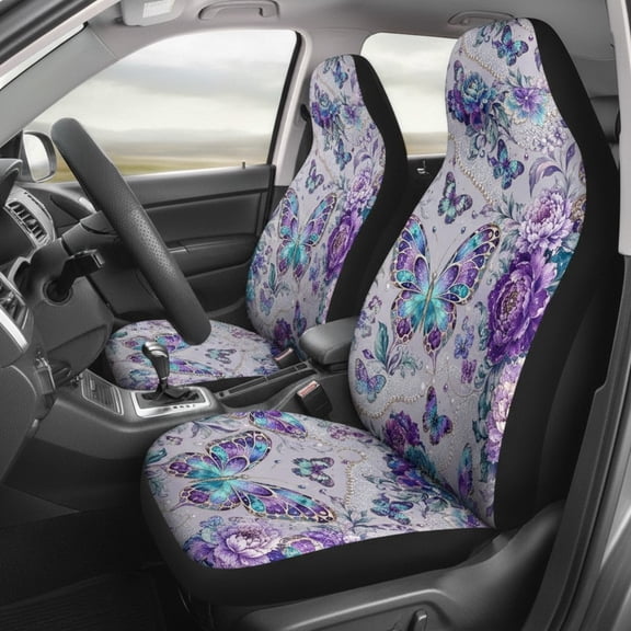 Emacom Ltd _Purple Butterfly Car Seat Covers Set, Floral Jewel Glam Auto Seat Protectors