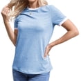 thumbnail image 2 of Langwyqu Womens Summer Casual Short Sleeve T Shirts Basic Color Block Tee, 2 of 5