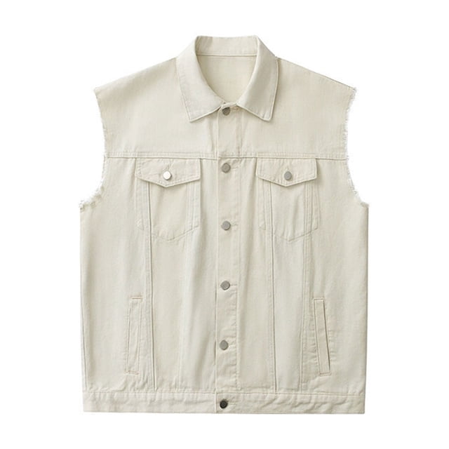 LOVZFMLL Jackets for Men's Solid Color Motorcycle Turndown Collar Denim Punk Sleeveless