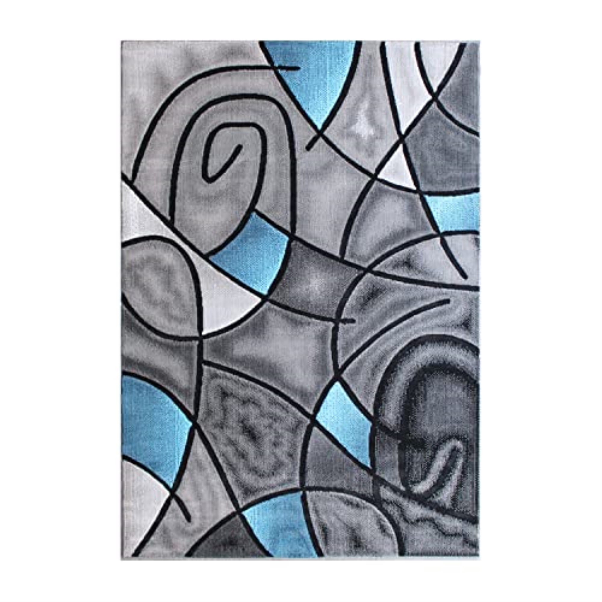 Flash Furniture Jubilee Rectangular Contemporary Black, Grey, Blue Area Rug, 5' x 7'