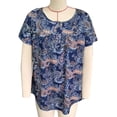 thumbnail image 1 of Blusa de verano de manga corta para mujer para uso diario, blusa plisada estampada azul M con botones delanteros, 1 of 2