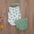 thumbnail image 3 of Baby Girls Outfit Set Cactus Sleeveless Button Closure Romper Solid Color Ruffle Triangle Pants Bow Hair Band Set, 3 of 3