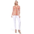 thumbnail image 2 of YEMAK Women's 3/4 Sleeve V-Neck Stripe Regular Fit Button-Down Sweater Cardigan-D.ORANGE-S, 2 of 5