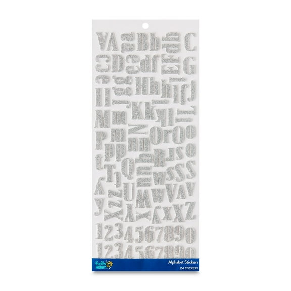 Hello Hobby Silver Glitter Foam Alphabet Stickers, 104 Count