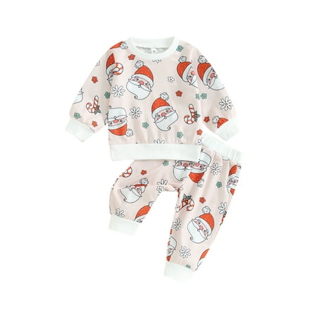 

Mioliknya Toddler Girls Long Sleeve Santa Claus Print Sweatshirt Tops Pants Sets