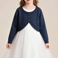 thumbnail image 6 of FRSASU Girls Cute Shrug Openwork Knit Cardigan Sweater Long Sleeve Button Front Closure Crop Tops Dress Cover Up Blue, 6 of 8