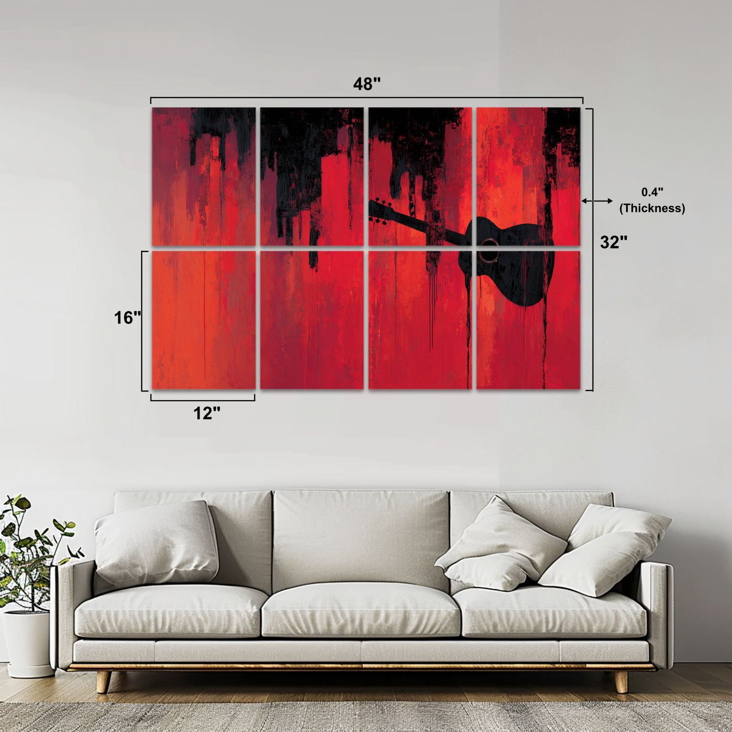 8 Pack Art Acoustic Panels Sound Absorbing Rust Guitar Music Sports Games Acoustic Guitar Silhouette Dripping Decorative Soundproof Wall Panels Self Adhesive for Nursery Game Room Bedroom 48"x32"