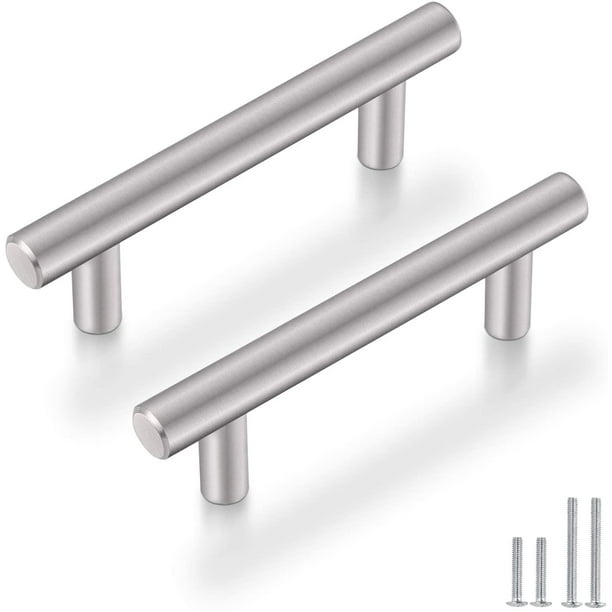 3 Hole Centers Brushed Nickel Kitchen Cabinet Pulls Solid Stainless Steel Modern Euro T Bar Handles Dresser Drawer 5 Overall Length 30 Pack Com Brushed Nickel Kitchen Cabinet Pulls, Black And Brushed Nickel Kitchen Cabinet Pulls