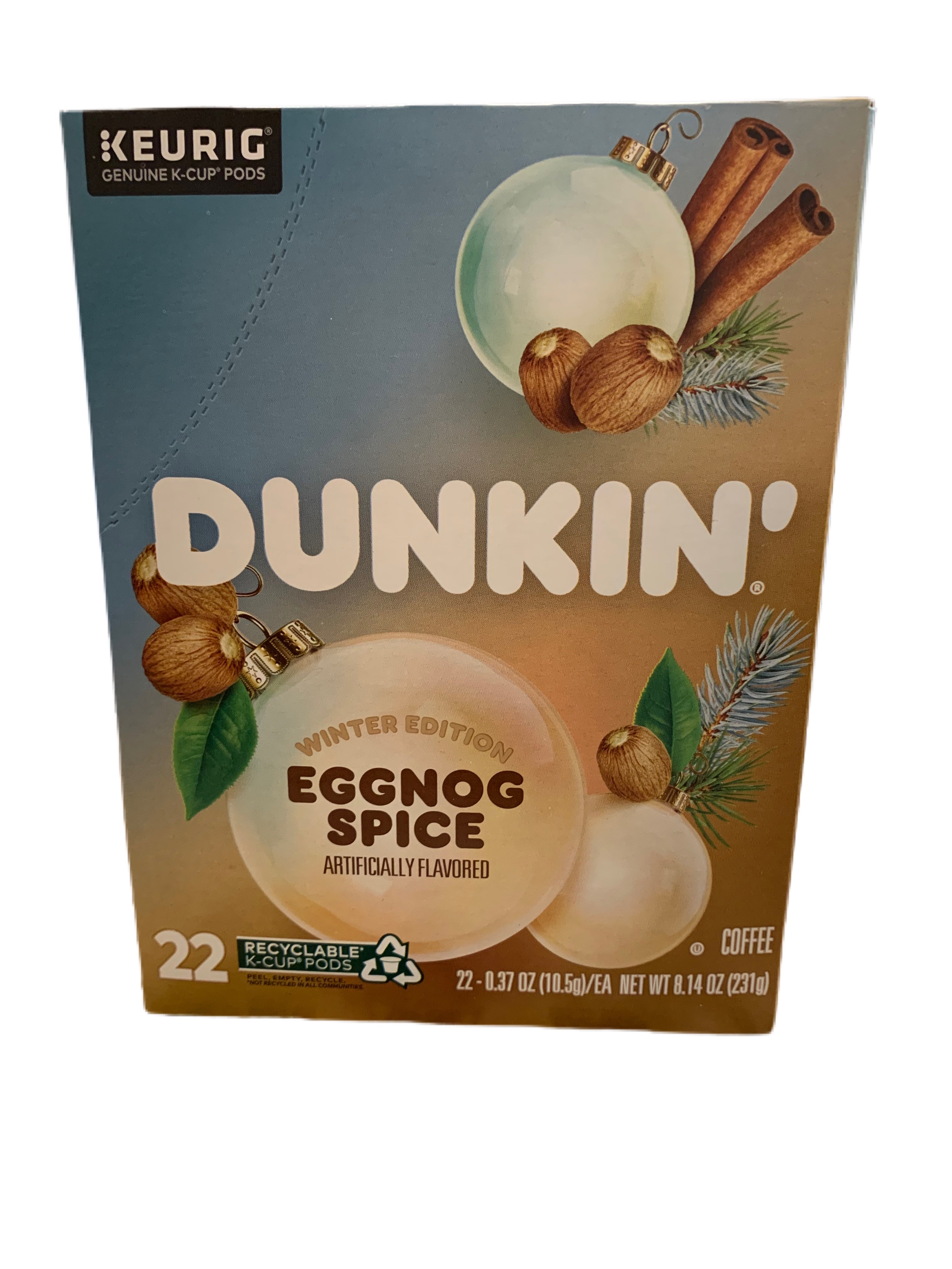 Dunkin' Eggnog Spice Medium Roast Winter Edition 22 ct Kcup pods