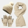 thumbnail image 1 of Winter Soft Touchscreen Fleece Lining Jacquard Cycling Equipment Wool Shawl Knitted Cap Scarf Hats Gloves Set Full Finger Mitten Suit BEIGE, 1 of 8