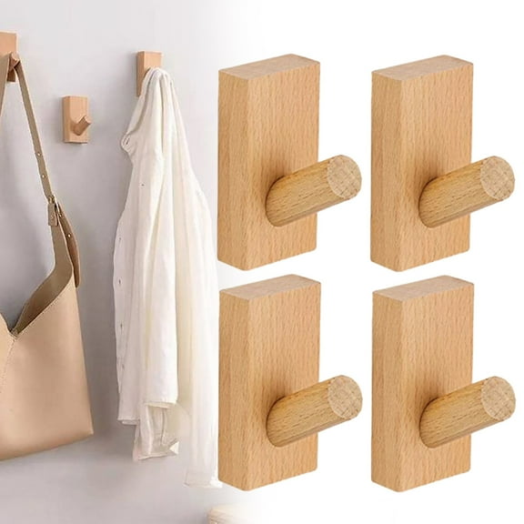 Wooden Wall Hooks 4 Pack Wooden Coat Decorative Hooks Wall Mounted for Hanging Clothes Bags Hats,Yellow,3.14*1.57*0.78 inch