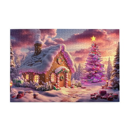 1000 PCS Christmas Candy Tree & House Jigsaw Wooden Puzzles 1000 Pieces Holiday Gifts Challenging Brain Exercise 1000 Piece Jigsaw Puzzle For Adults Challenging Puzzle Perfect For Game Nights