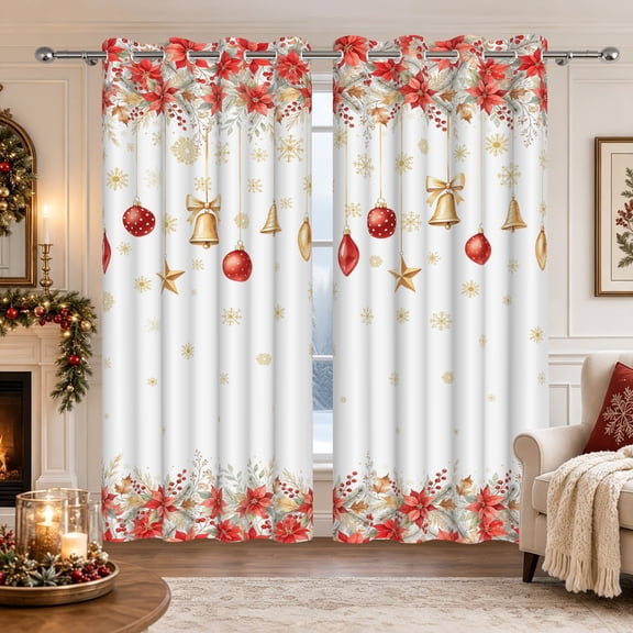 DaShan Christmas Blackout Curtains 2 Panels,Snowflake Poinsettia Thermal Insulated Darkening Window Drapes,52x84 inches
