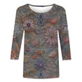 thumbnail image 4 of CYMMPU Tunic Tops 3/4 Sleeve Flower Pattern Blouses for Women Dressy Casual Round Neck Fall Fashion Shirts Loose Fit Spring Tops Lightweight Basic T-Shirts Black XXL, 4 of 5