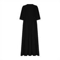 thumbnail image 7 of Meichang Summer Linen Dresses for Women 3/4 Sleeve V Neck Loose Fit Oversized Maxi Dress Casual Pleated Ruffle Beach Vacation Dress, 7 of 7