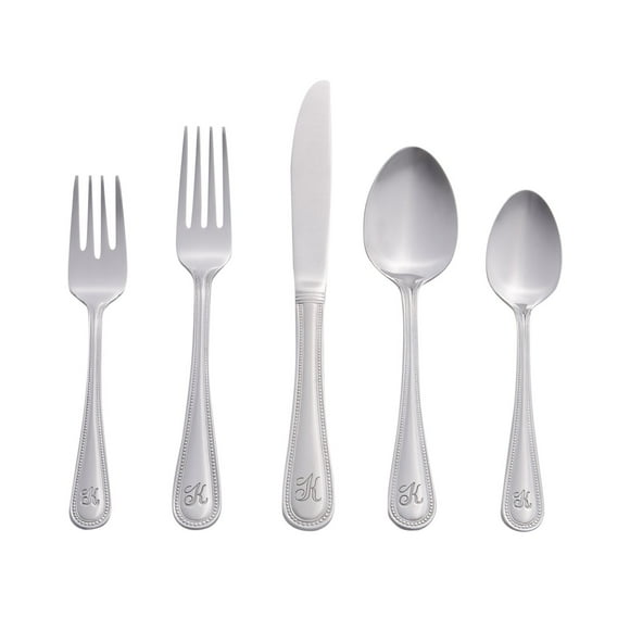 RiverRidge 10-155 Beaded 46 Piece Monogrammed Flatware Set Letter K No size Silver