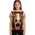 thumbnail image 2 of Ulitacool Tops For Girls Round Neck Short Sleeve Cartoon Animal Graphic Tee 3-4 Years Khaki, 2 of 5