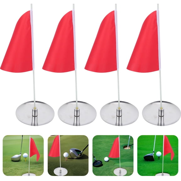 WEUVEB 4Sets Complete Red Golf Flag and Hole Cup Set for Reliable Golf Practice and Competition