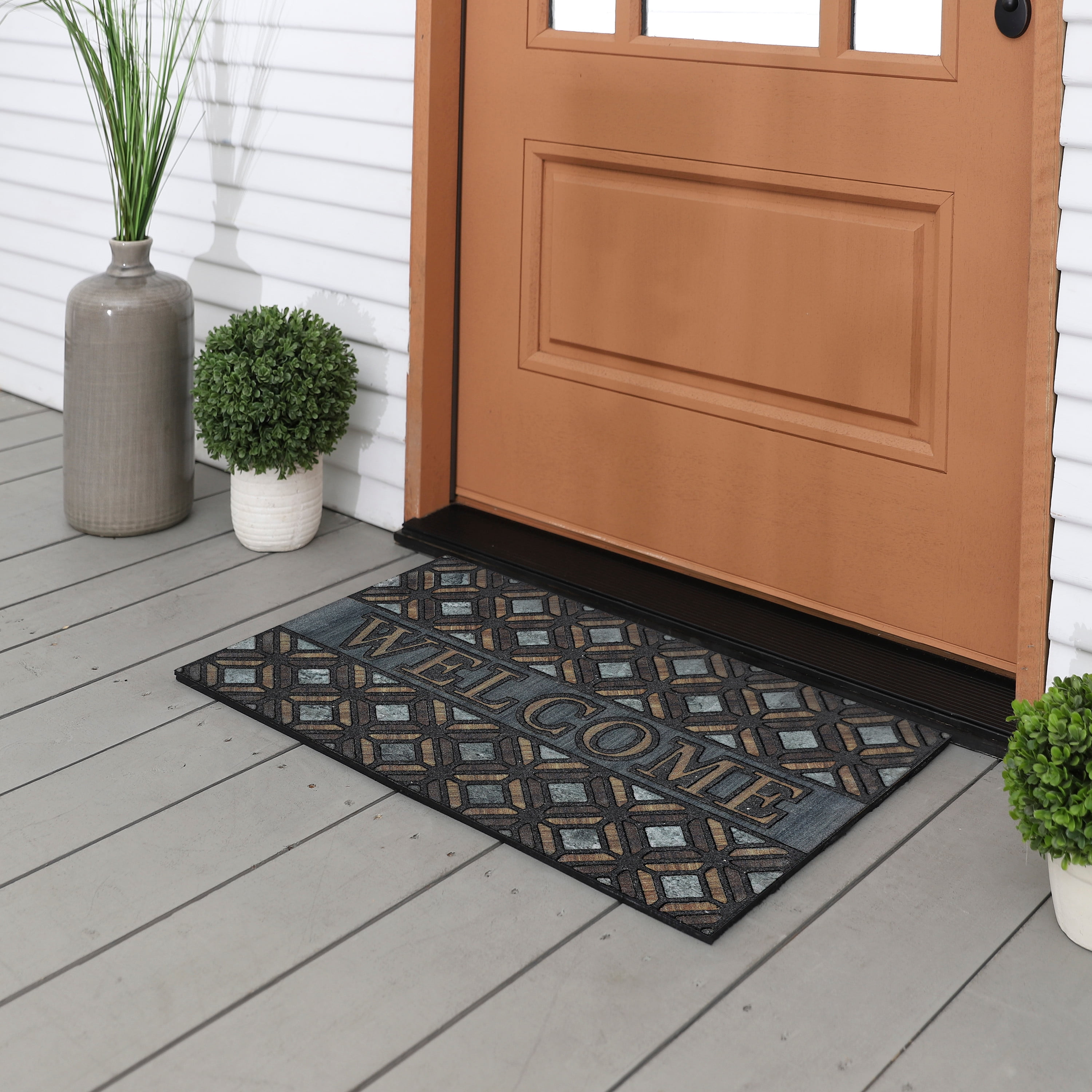 Mohawk Home Doorscapes Mat Kingsley Inlay Mat Scatter, 1'6"x2'6", Brown & Grey
