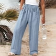 thumbnail image 4 of Costeam Womens Solid Color Linen Blend Elastic Waist Long Pants with Side Pockets Relaxed Fit Casual Everyday Full Length Trousers, 4 of 6
