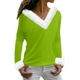 thumbnail image 4 of Long Sleeve Pullover Christmas Tops Womens Loose Long Sleeve V Neck Fur Trim Sweater Tops Green XL, 4 of 7
