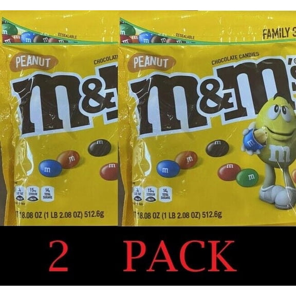 2x M&M's Peanut Milk Chocolate Candy FAMILY SIZE - 18.08 oz Bag - 2 PACK