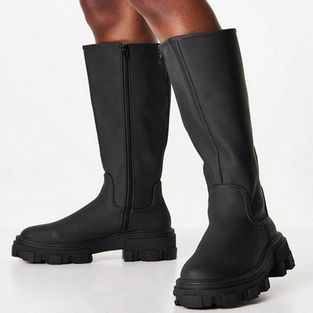 

ERTUTUYI Boots Size Shoes Plus Flat Buckle Retro Color Breathable Boots Thigh Winter Barrel Women s Zipper High Belt Women s Boots Black 39