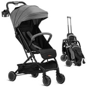 2 in 1 Convertible Baby Stroller Foldable Baby Carriage with Oversized Storage Basket & Adjustable Canopy,Compact Travel Stroller For Baby (Black)