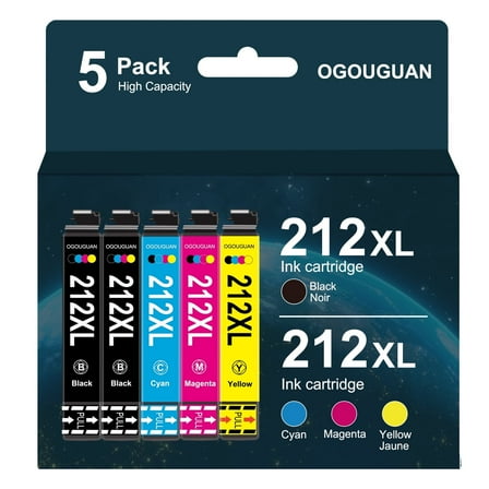 212XL Compatible Ink Cartridges Replacement for Epson 212XL 212 Ink Cartridges for Epson XP-4100 XP-4105 WF-2830 WF-2850 Printer ( 2 Black, Cyan Magenta Yellow,5 Pack)