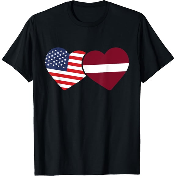 men and women can wear,Latvian heritage USA Latvia American Flag Latvian Flag T-Shirt