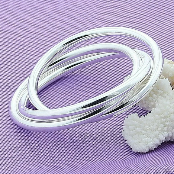 GKNET Women 925 Sterling Silver Filled 3 Pieces Thick Round Bangle Bracelet Jewelry
