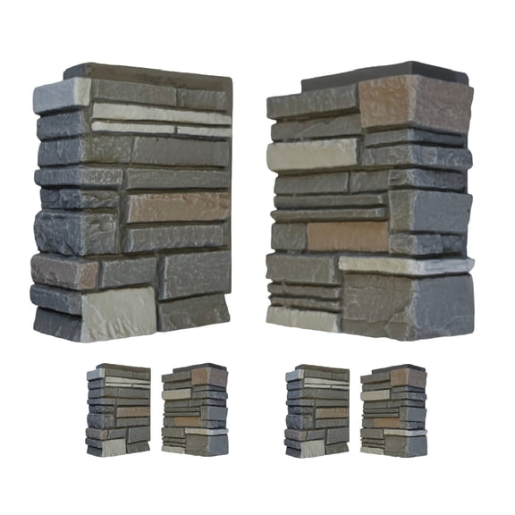 OTECKO Distinct 4-Pack Faux Stacked Stone 90 Degree Outside Corner Pieces for Stacked Wall Panels, 13H x 10W x 4D inches, Sierra Nevada (Earthtone)