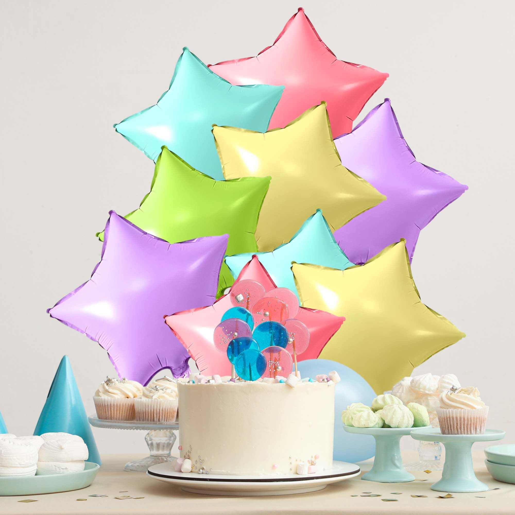 Unique Bargains 10Pcs Helium Balloons with Ribbon Star Pattern Assorted Color