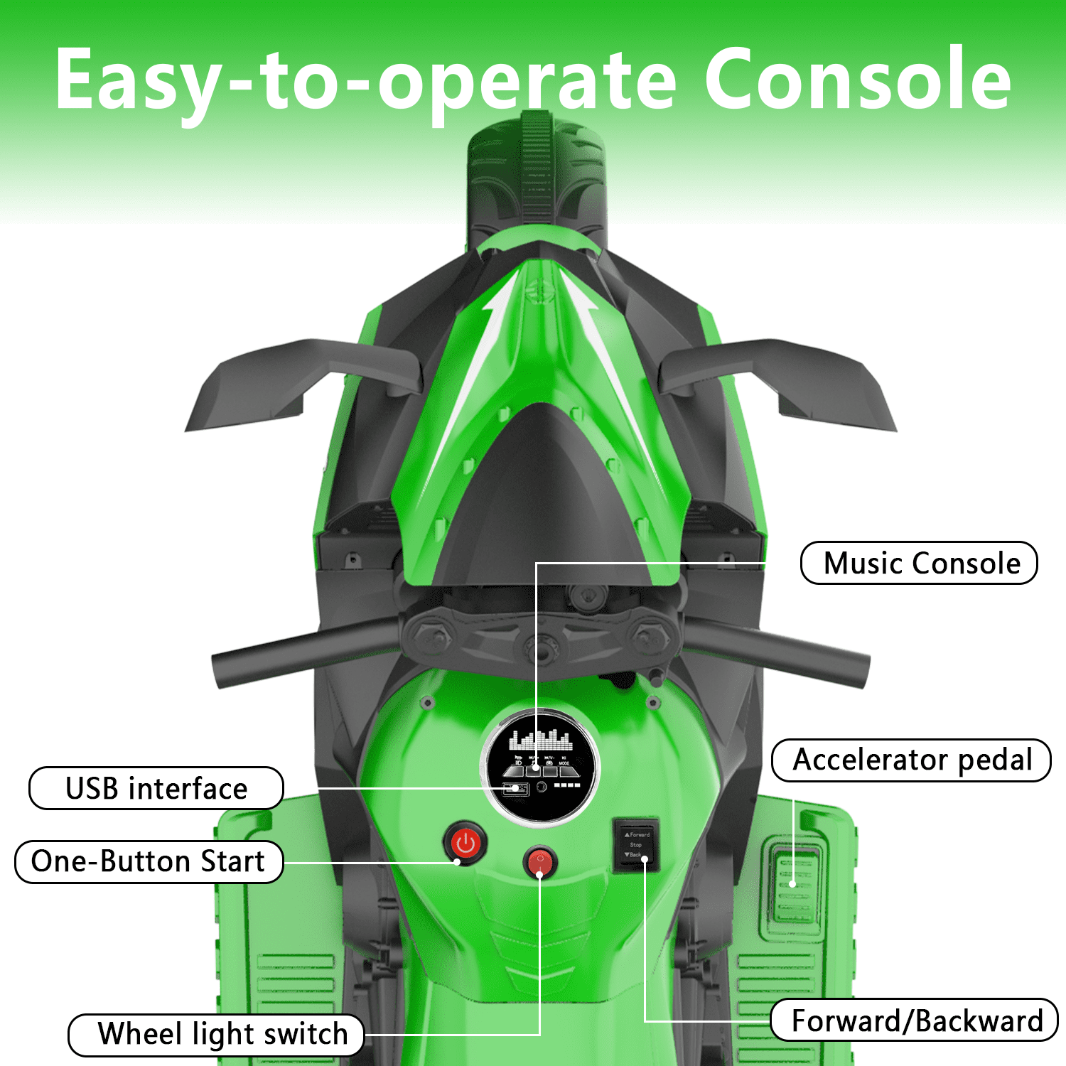 HNH 12V Ride On Motorcycle with Remote Control, Electric Motorbike for Kids, LED Tire and Bluetooth Music, Ride On Car for Gifts