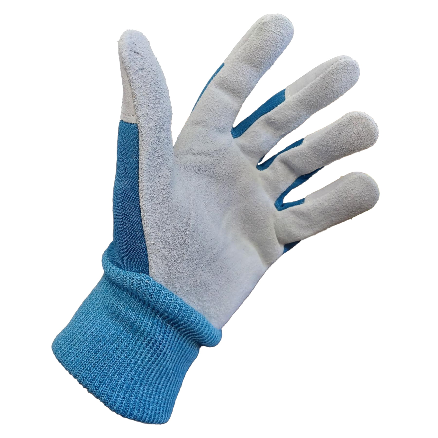 Expert Gardener Ladies Leather Glove with Navy Canvas Back and Knit Wrist, Small