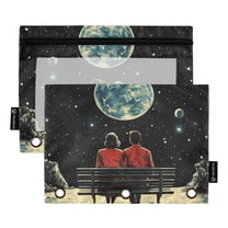 FORMRS 2 Pack Pencil Pouch for 3 Ring Binder with Clear Window Zipper Case, Red Sitting on The Moon