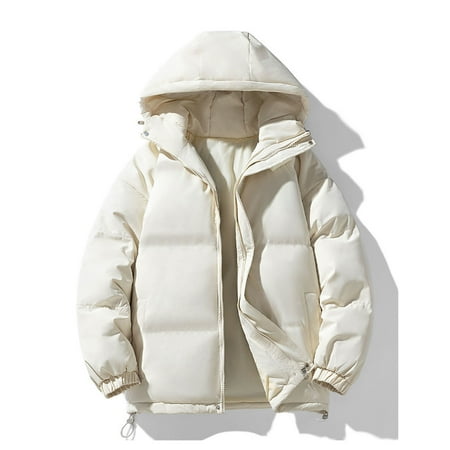 CQONEPT Women s Plus Size Puffer Hoodie Full Zip Up Quilted Jacket Trendy Down Coats Thicken Overcoat with Pockets Beige XL
