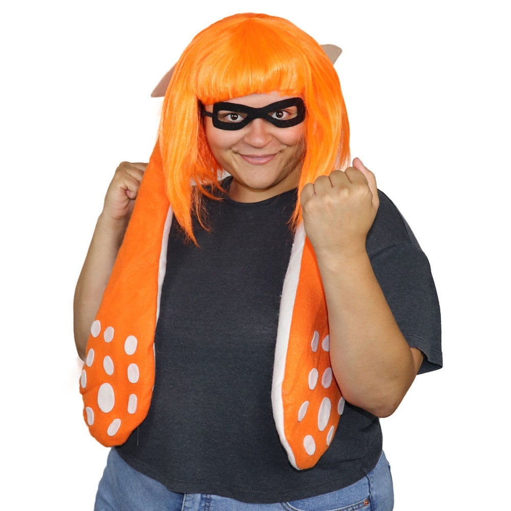 HPO Adult Women’s Gaming Ink Wig and Ears with Eye Mask| Wefted Cap Design| Synthetic Fiber
