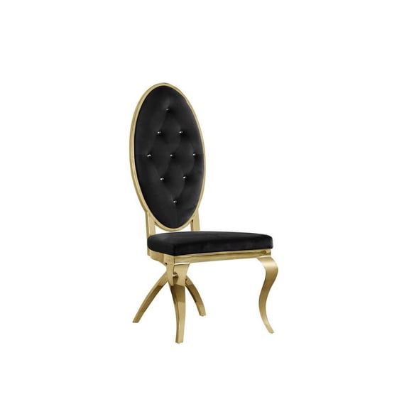 Classy Tufted Velvet Dining Chairs in Black with Gold Stainless Steel (Set of 2)