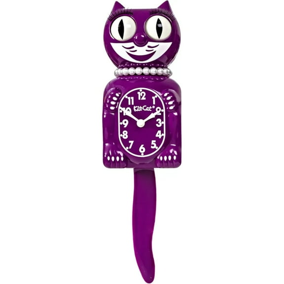 Kit-Cat Klock Limited Edition Boysenberry Lady with Pearl Necklace & Eyelashes - Cat Clock with Moving Eyes and Tail Wall Clock