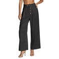 thumbnail image 3 of akafmk Womens High Waist Wide Leg Dress Pants Button Front Pleated Business Casual Pants Stretch Cropped Office Teacher Pants, Size XL, 3 of 8