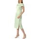 thumbnail image 4 of Vestido de satén INSPIRE CHIC para mujeres con cuello de cowl, mangas cortas, espalda descubierta, diseño retorcido, abertura, vestido de cóctel midi, verde claro L, 4 of 6
