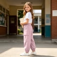 thumbnail image 3 of FRSASU Kids Quick Dry Parachute Pants Full Length Elastic Waist Strip Baggy Sports Hiking Trousers with Pockets Pink, 3 of 8