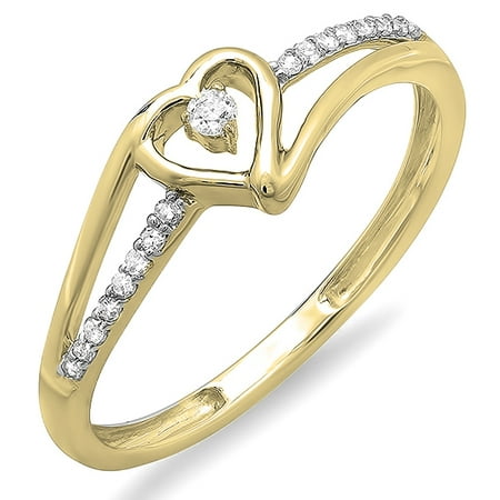 Dazzlingrock Collection 0.09 Carat (ctw) 10K Round Diamond Ladies Bridal Promise Heart Engagement Ring, Yellow Gold, Size 4