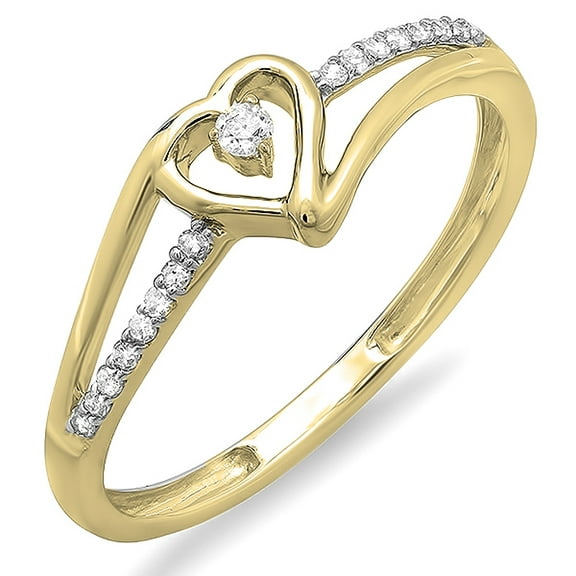 Dazzlingrock Collection 0.09 Carat (ctw) 10K Round Diamond Ladies Bridal Promise Heart Engagement Ring, Yellow Gold, Size 4