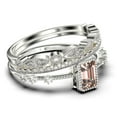thumbnail image 2 of Art Deco 2.25 Carat Emerald Cut Morganite And Diamond Moissanite Thin Engagement Ring, Slim Wedding Ring in 10k Solid White Gold, Trio Rings Set, Holiday Gift, Promise Ring, Anniversary Ring, 2 of 4