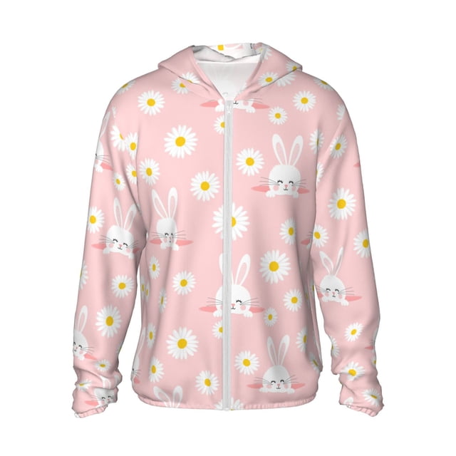Fotbe Rabbit Sunflower Chaqueta con Protección Solar UPF 50+ para Hombre y Mujer, Camisa con Capucha y Bolsillos-Large
